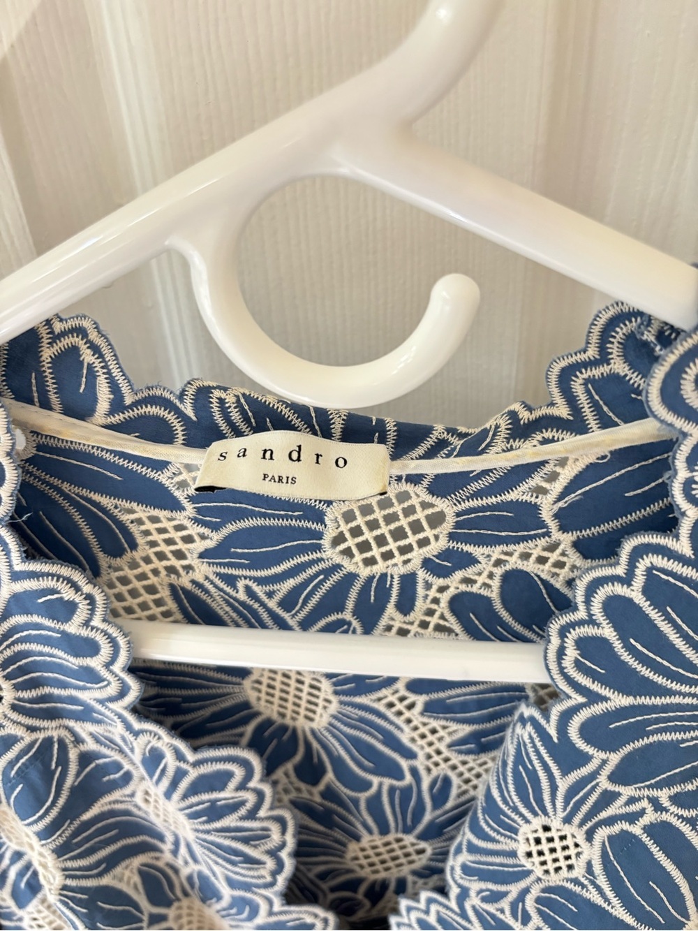 Sandro Blue and Cream Floral Lace-Trim Dress - Picture 2 of 3